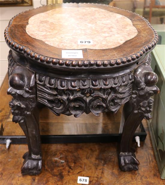 A Chinese hardwood marble top table, W.39cm